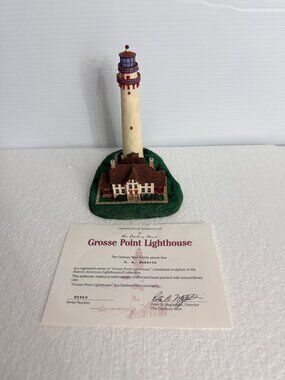 Grosse Point Lighthouse Danbury Mint Sculpture With Certificate Of Authenticity